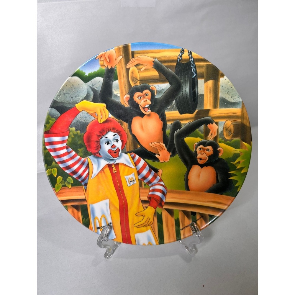 Vintage 1996 McDonalds Ronald McDonald Chimpanzee Zoo Animal Melamine Plate 10.5